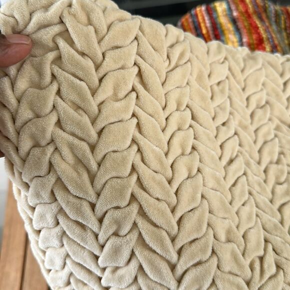 Pier 1 Ivory Textured Pillow Covers (2) 16”x16” - Picture 4 of 9